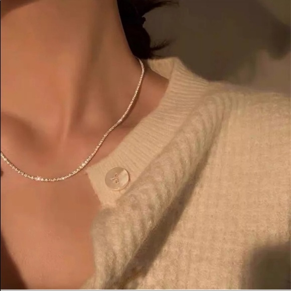 New Anthropologie Silver Sparkling Clavicle Chain Choker Necklace - Picture 3 of 16